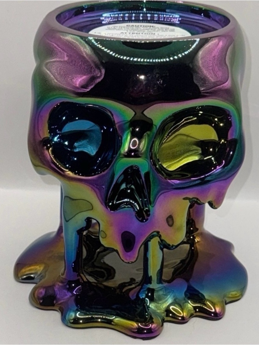 Bath & Body Works Iridescent Ceramic dripping Skull Candle Holder